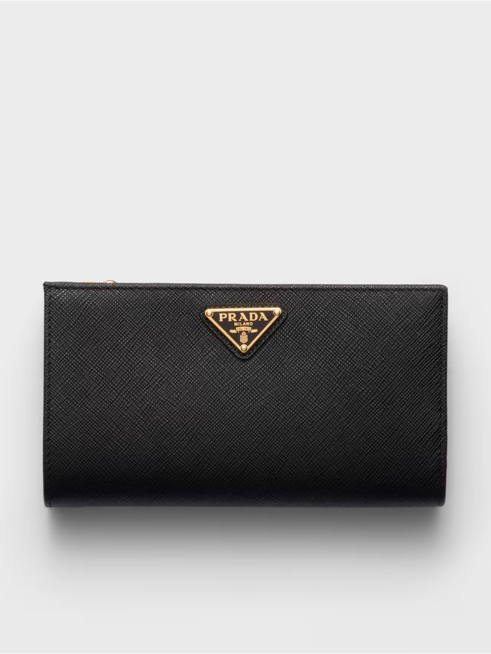 Prada Black Saffiano Leather Continental Wallet with Gold Logo
